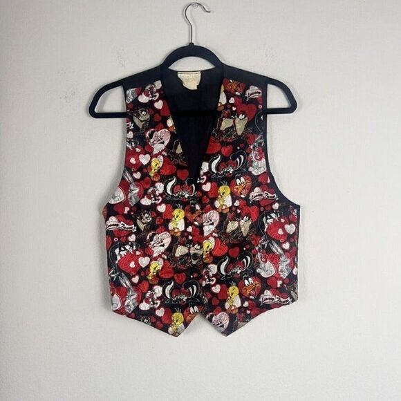 Looney Tunes Vintage 1994 Vest Valentines Red & Black Hearts Top Unisex One Size - Picture 1 of 11
